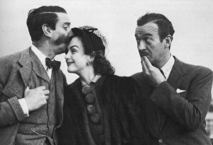 Burying the hatchet. Michael Trubshawe gives Hjordis a peck on the head, 1950