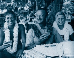 David Niven with his sons David and Jamie, Honolulu, 1959