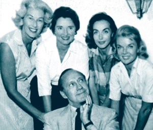 “The Committee for the Improvement of Beverly Hills”, October 1958. Muriel Milland, Dolores Hope, Hjordis Niven and Jeanne Martin with Jack Benny