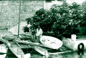 David and Hjördis Niven with catamaran at La Scoglietto, 1964