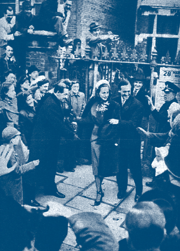 David Niven's wedding. Not the clearest photo, but it shows the extent of the well-wishers and press-men.