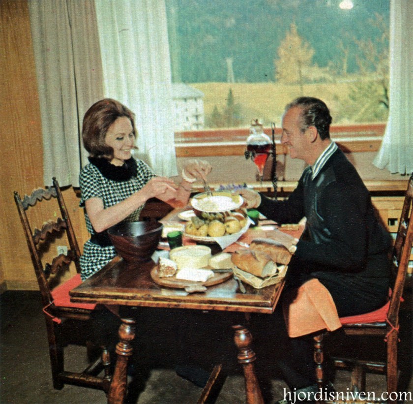 David and Hjördis Niven lunching in their Swiss chalet, March 1965