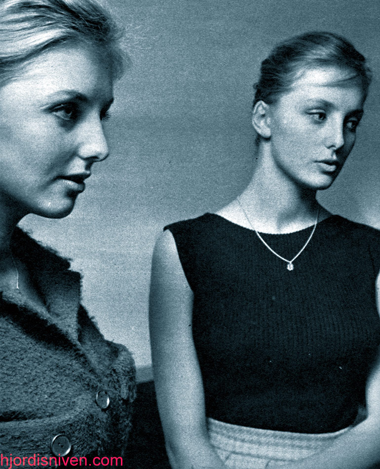 Maj-Lis and Gudrun Genberg preparing to audition for the Folies Bergère, Stockholm. September 1959