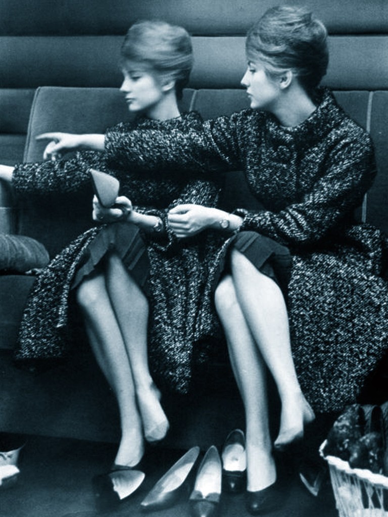 Pia and Mia Genberg modelling for Karl Lagerfeld, Paris 1961