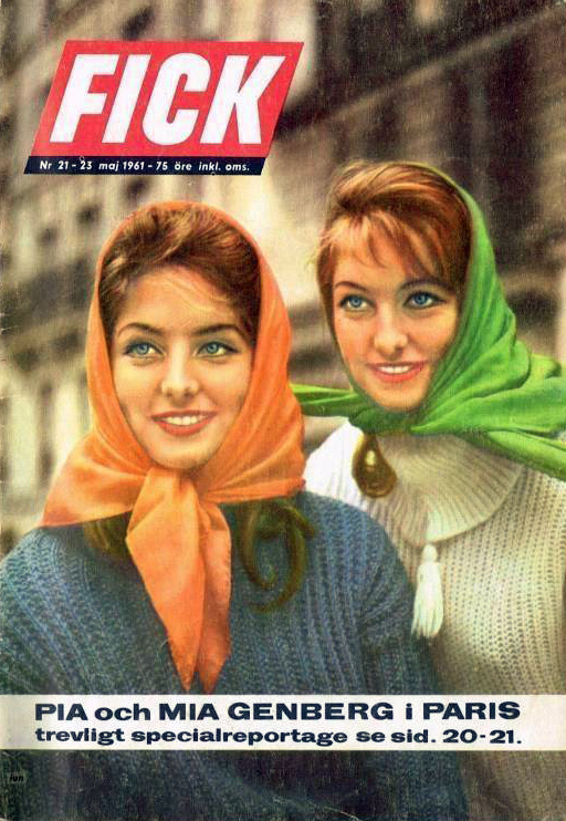 Pia and Mia Genberg on the cover of Fick magazine, Sweden. May 1961