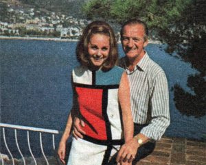 Hjördis Niven in her season 1965-1966 St.Laurent Mondrian dress. She is standing on the terrace outside her bedroom in Lo Scoglietto, with views of the Alps and the coast towards Monaco (which wasn't visible from their home). March 1967.