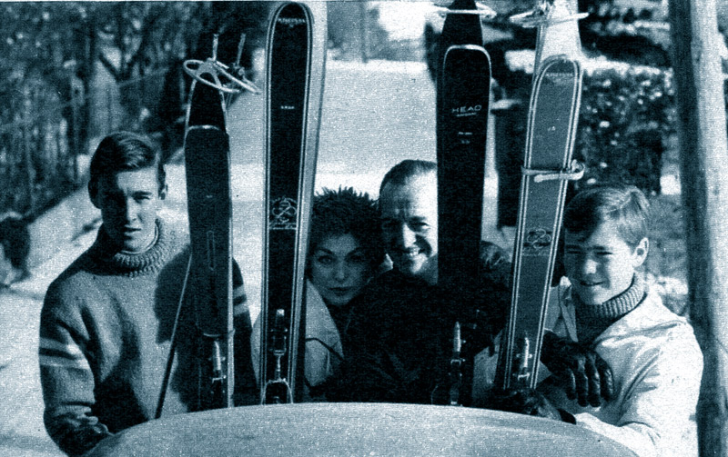 David Junior, Hjördis, David and Jamie Niven in Switzerland, December 1960