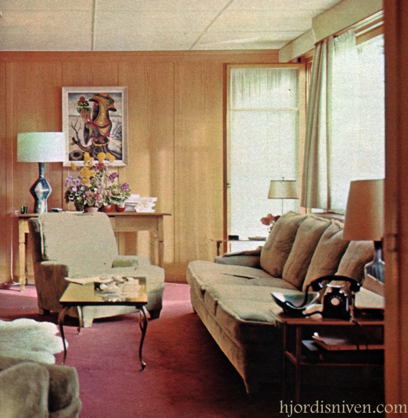 David and Hjördis Niven's living room in their chalet at Chateau D'Oex, April 1965