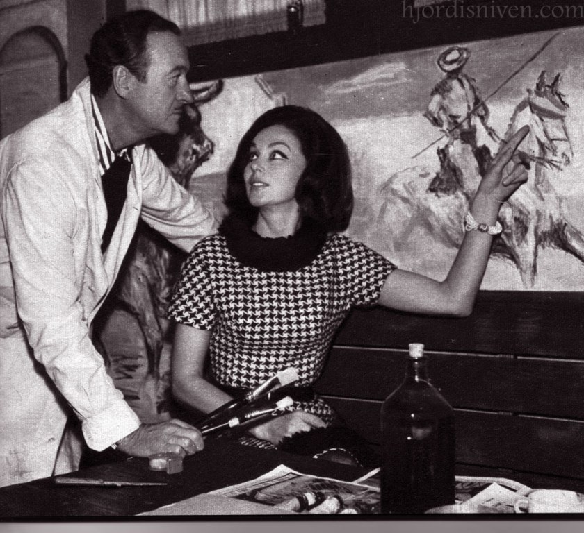 David and Hjördis Niven in their basement art room in Château-d'Oex, April 1965