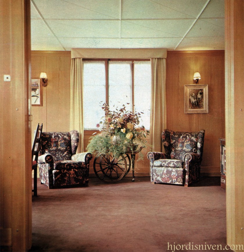David and Hjördis Niven's living room in their chalet at Chateau D'Oex, April 1965