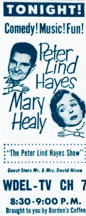 Newspaper advert for the Peter Lind Hayes Show on 21st December 1950, with guest stars David and Hjordis Niven
