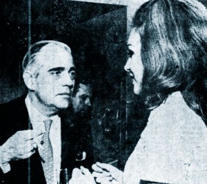Hjordis Niven and her wig in conversation with Jamie's soon-to-be father-in-law Francis Wetherill. November 1967
