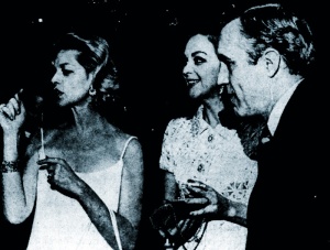 Lauren Bacall, Hjordis Niven and Ms Bacall's husband Jason Robards Jr at Jamie Niven's engagement party. December 1967.