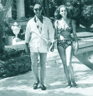 David and Hjordis Niven. Poolside at Lo Scoglietto. David: "I don't like bikinis, all those acres of flesh."