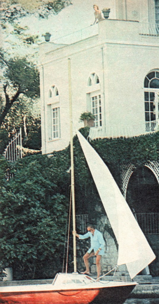 David Niven sailing at Lo Scoglietto, 1971