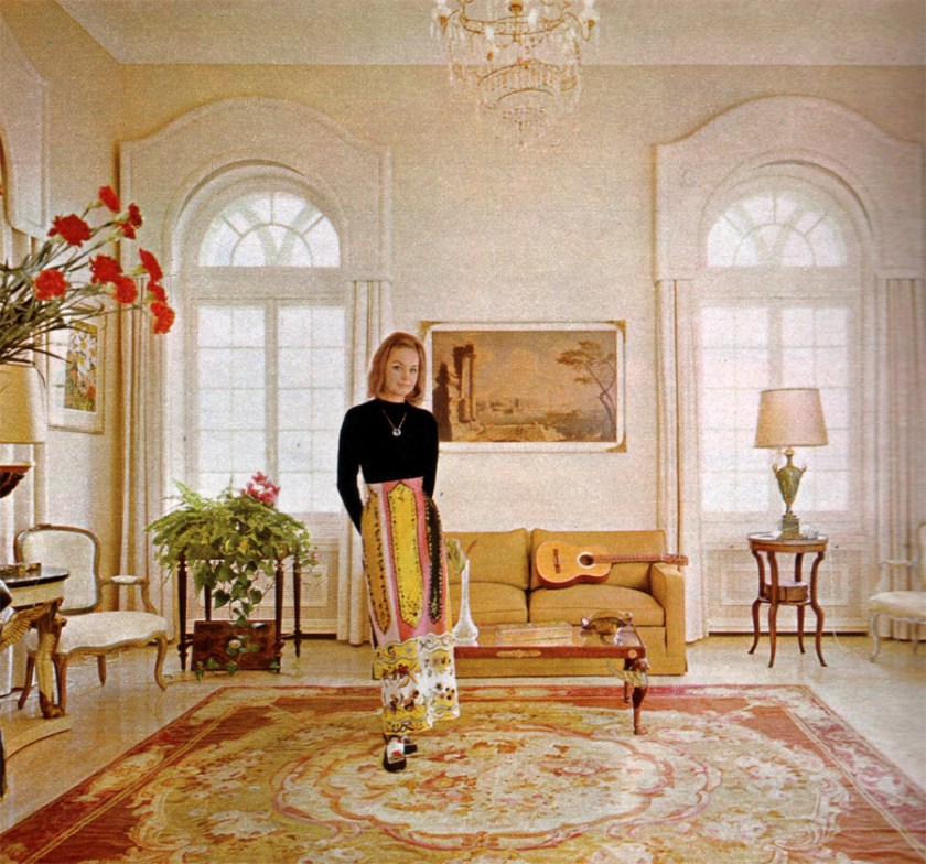 Hjördis Niven in the music room at Lo Scoglietto. Spring 1967. Note: no wig