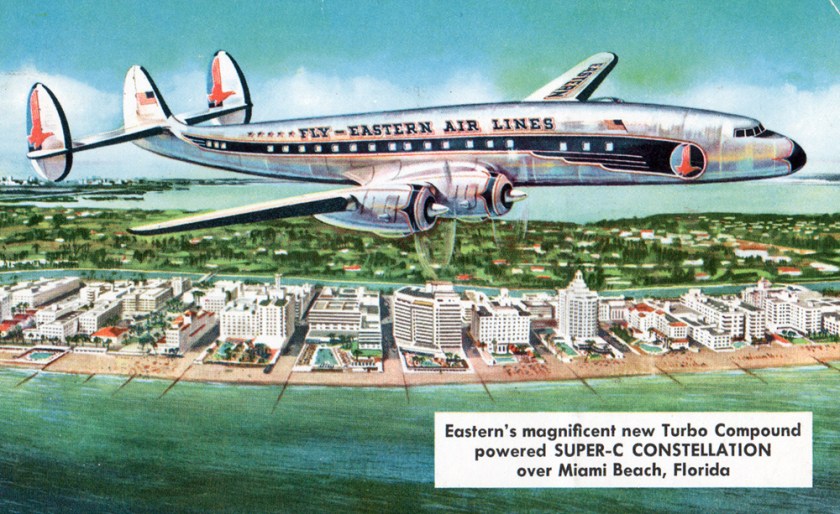 Lockheed Constellation flying over Miami Beach, late 1940s