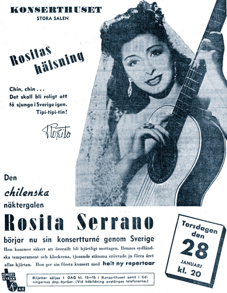 A promotional advert for one of Rosta Serrano's first shows in Sweden. January 1943