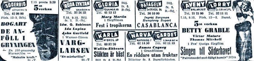 Cinema adverts in Stockholm, March 1944