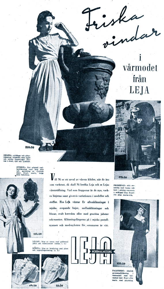 Hjördis Genberg modelling for Leja in April 1942