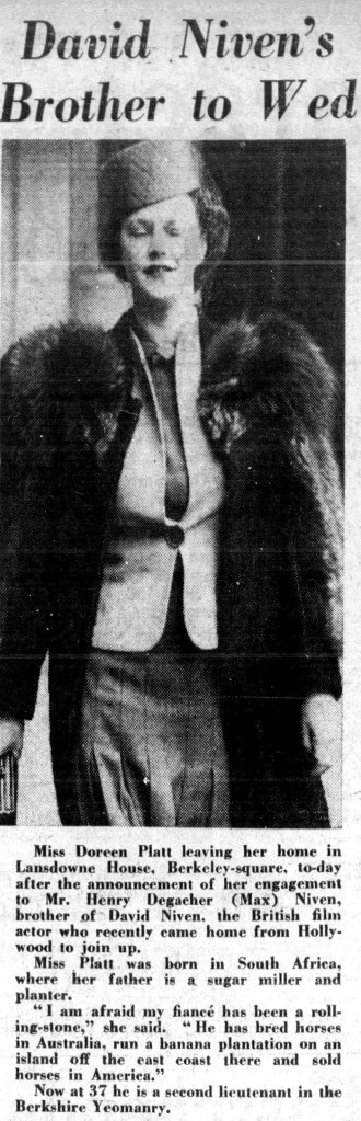 David Niven's future sister-in-law Doreen Platt. London, March 1940