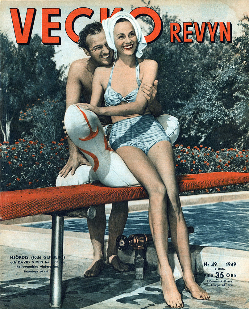 David and Hjördis Niven on the cover of VeckoRevyn magazine. Sweden, 9th December 1949.