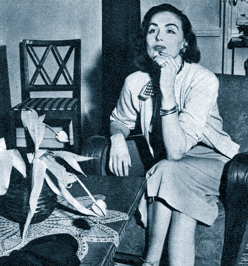 Hjördis Niven pictured in the flat of her sister Kerstin, 1950